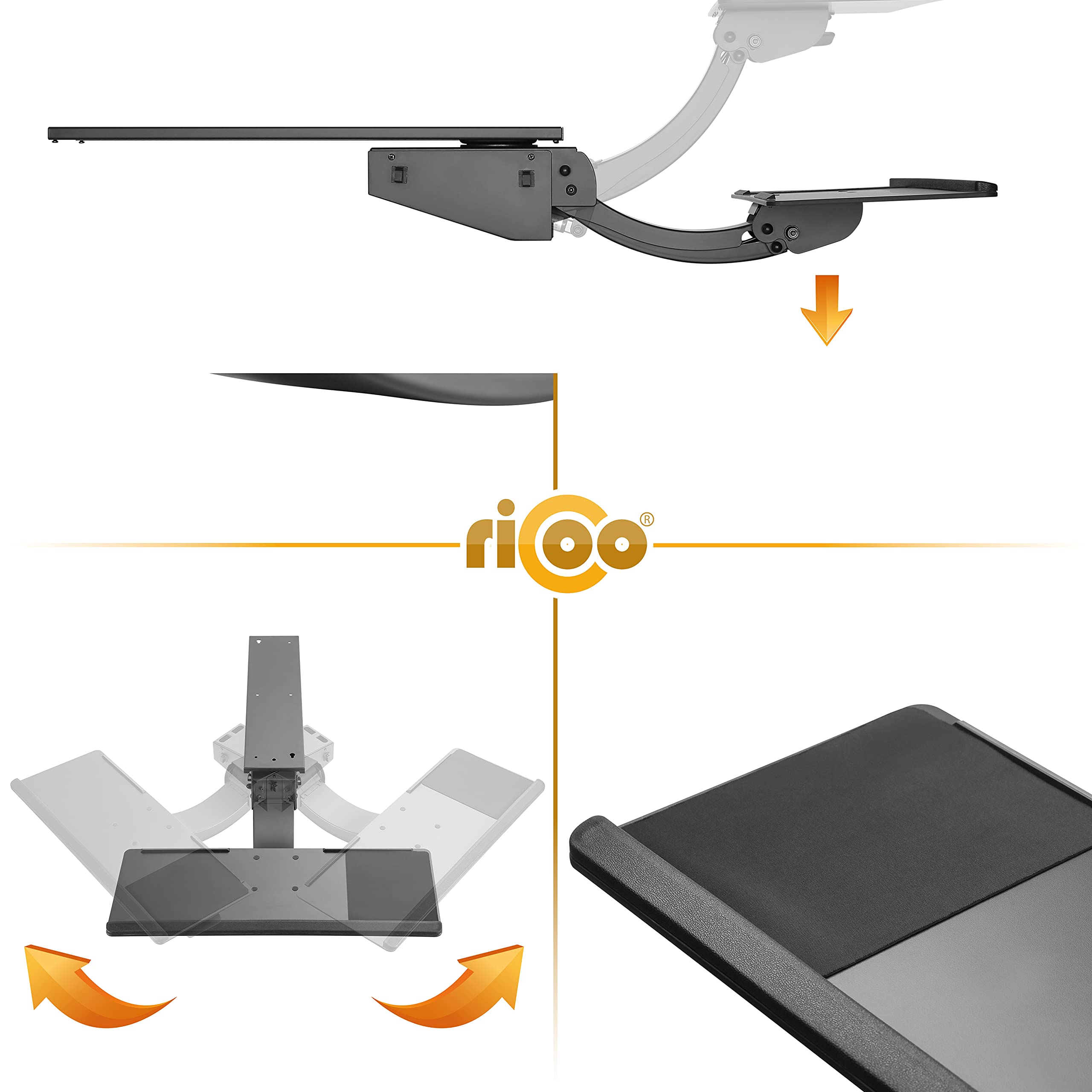 RICOO Tastaturschublade Ergonomisch Universal Unter Schreibtisch Ausziehbar Schwenkbar Neigbar Tastatureinschub PC Tastaturauszug Auflage CZ0100 Halterung Tischmontage Computer Tastatur Ablage