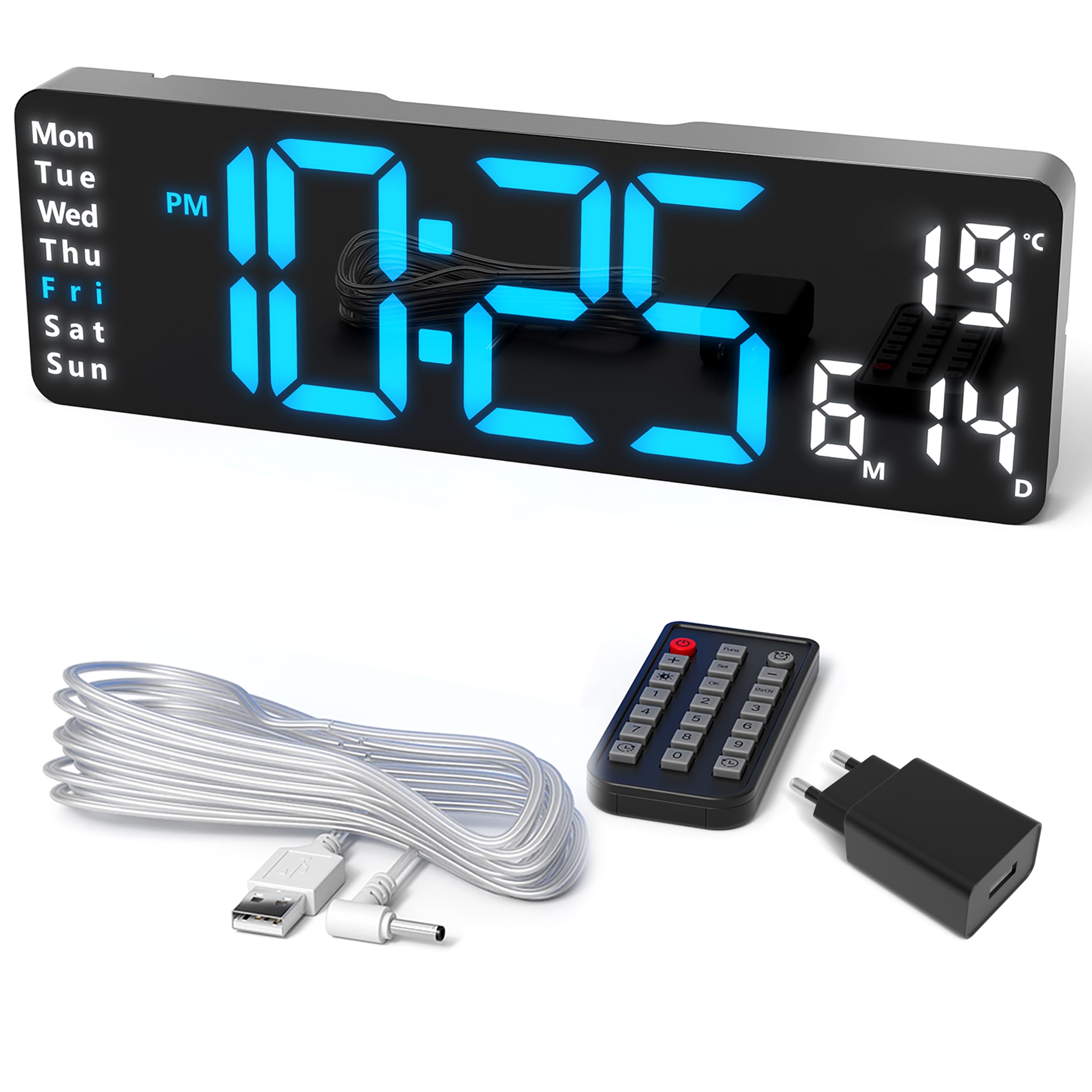 Opis Clock 1 XL Orologio Parete Digitale - Display Grande Con Temperatura, Sveglia E Telecomando - Foto 5