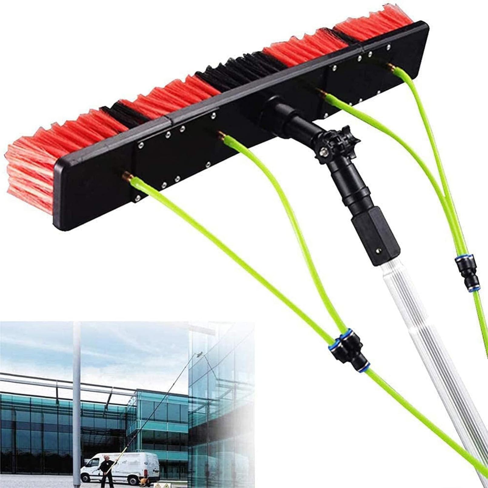 Kit de poste de limpieza de ventanas alimentado por agua, panel solar y cepillo de limpieza exterior para azulejos de vidrio, paredes y suelos, herramienta de limpieza definitiva para un brillo sin