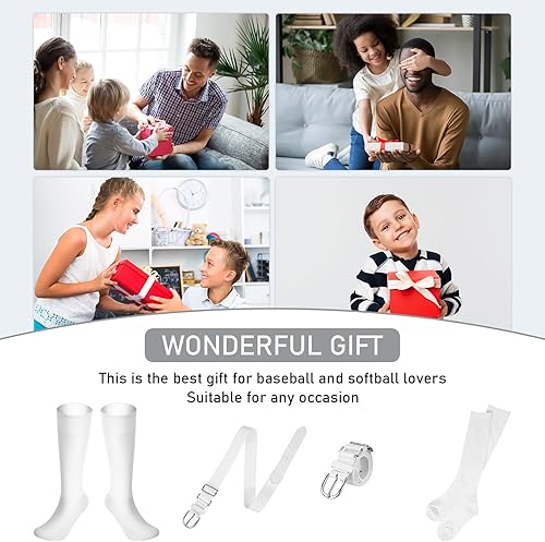 Miniatura 7 de Zhanmai Cinturón de béisbol y calcetines combinados, calcetines de sóftbol ajustables y cinturón elástico en la cintura para jóvenes, niños, niñas y