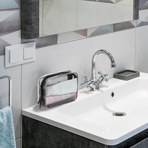 Miniatura 6 de WantGor Bolsa de maquillaje transparente, paquete de 2 bolsas de cosméticos aprobadas por la TSA, organizador de bolsas de maquillaje pequeñas,