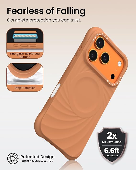 ORNARTO Vortuxe for iPhone 17 Pro Case 6.3 | 2X MIL-STD Protection | Camera Control Button | Compatible with MagSafe | Sleek Aesthetic Liquid Silicone Phone Cover | Autumn Orange