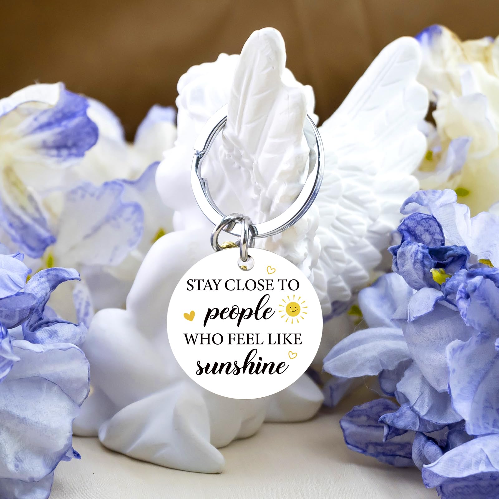 Sunshine Gifts for Women Motivational Sunshine Decorations Keychains Sunflower Gifts Basket for Women Friend Bestie Coworker Birthday Christmas Inspirational Cheer Up Gift for Her Sunshine Keyring