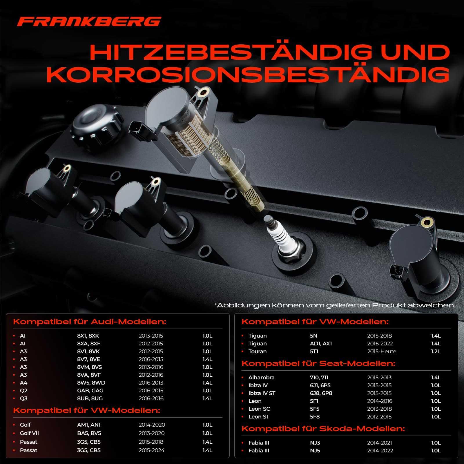 Frankberg 3x Bobina di accensione Benzina per Alltrack IV Golf Spotsvan Golf VII Load UP Alltrack/Variante T.C.R.O.S.S UP 1.0L 1.2L 1.4L Benzina 2012-2020 04C905110B