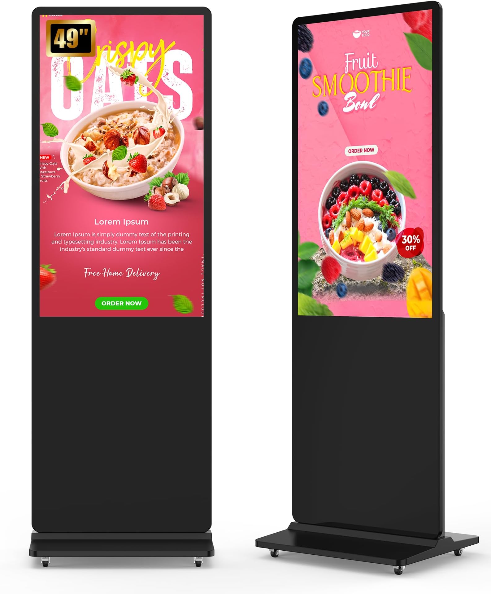 SIOXCFZ 49 inch Digital Signage Display, 2K LCD Screen Indoor Floor Standing Digital Kiosk, Auto Media Player Advertising Display Poster with Android OS Remote Control, HDMI/WiFi/USB