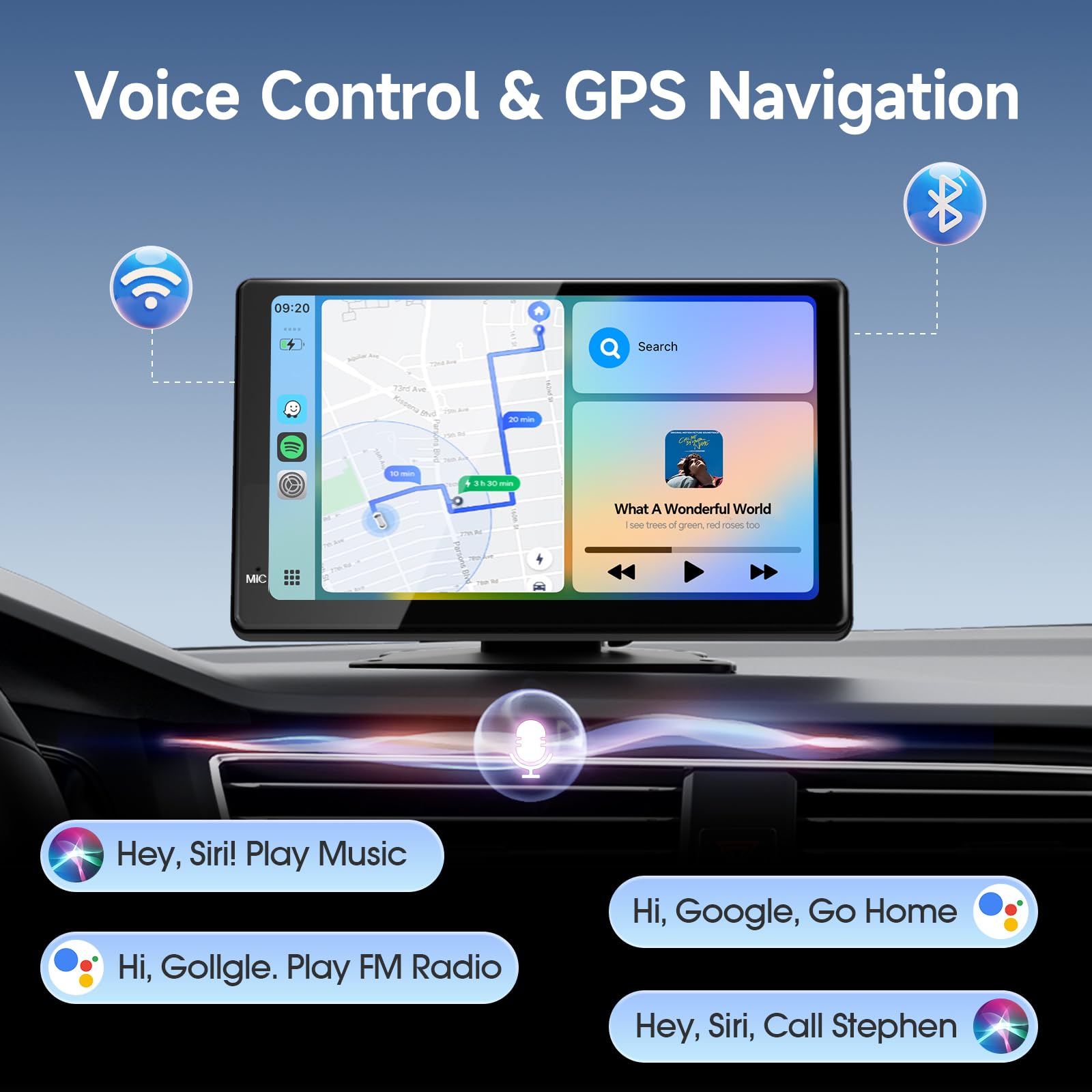 Haudio Car Stereo 7Calowy Ekran Carplay dla Apple i Android Auto,Przenośny Odtwarzacz Samochodowy Tylną Kamerą 1080P,Odtwarzacz Samochodowy ze Sterowaniem Głosowym i Mirro Link do Wszystkich Pojazdów