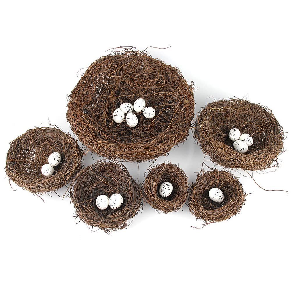 SEIWEI Rattan Bird Nest Handmade Rattan Bird Nest Artificial Bird Nest with Artificial Egg DIY Birds Nest Outdoor Wedding Garden Home Decorative