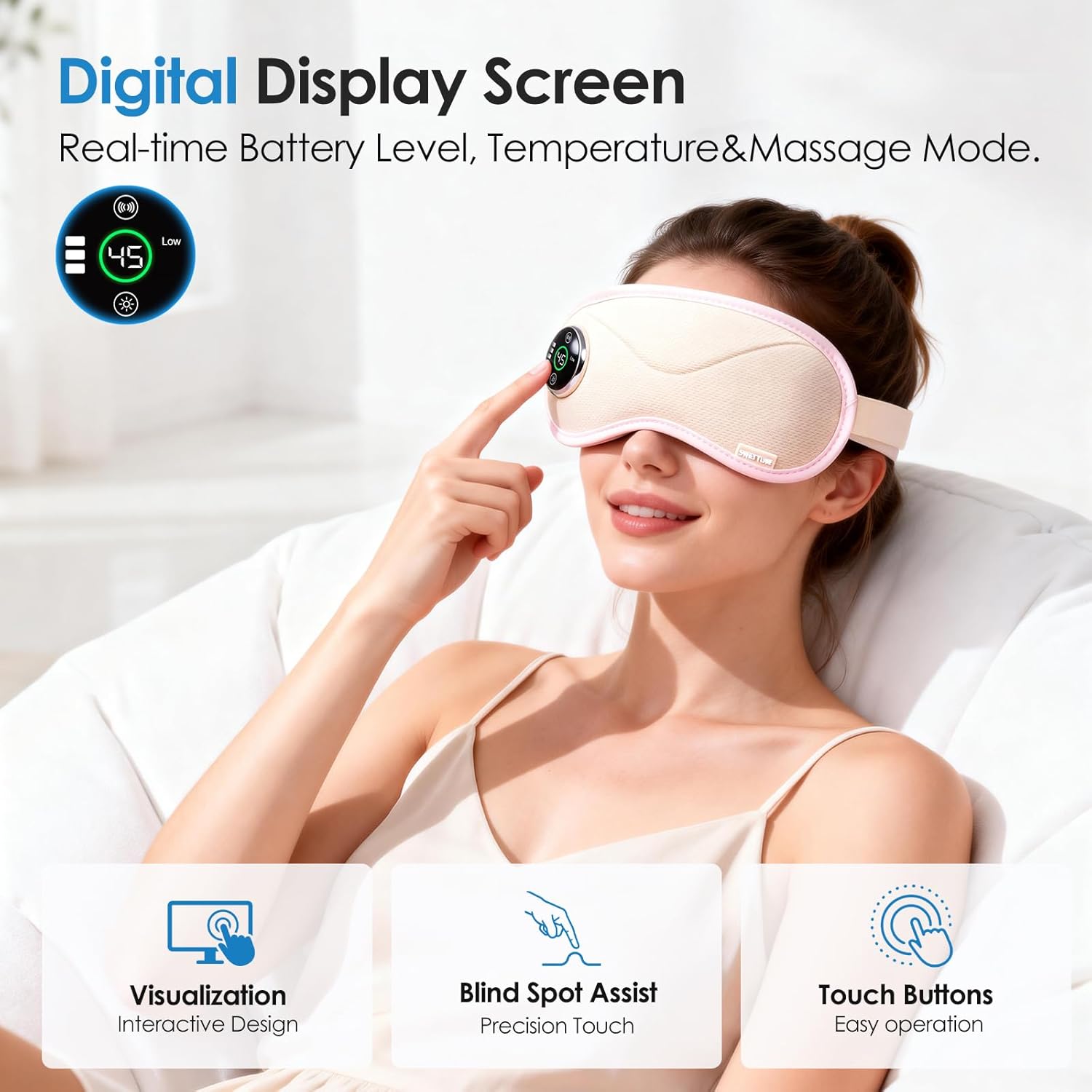 Cordless Heated Eye Mask with Massager, Warm Compress for Eyes, 3D Contoured Light-Blocking Eye Mask for Dry Eyes, LED Display, 3 Heat & Vibration Modes, Home, Office & Travel - Image 7