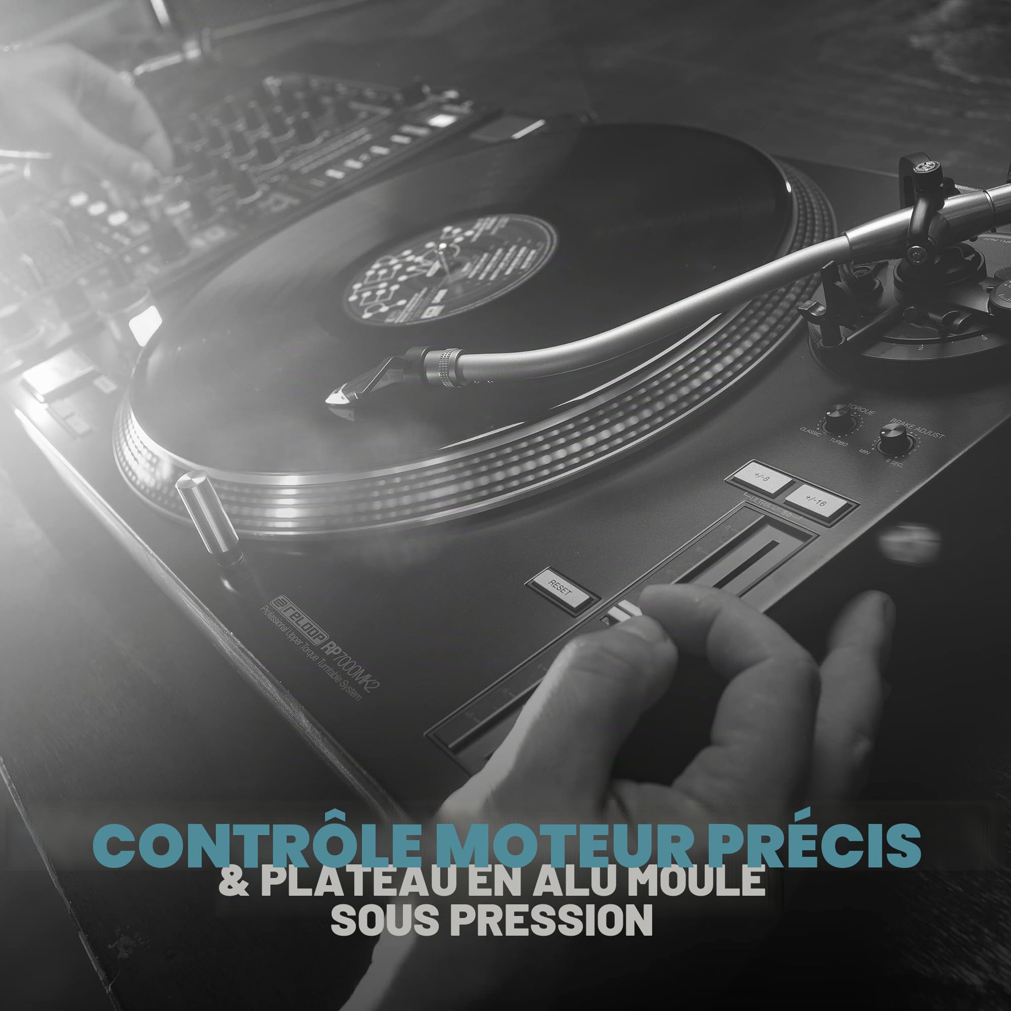 Reloop RP-7000 MK2 - Platine DJ Professionnelle avec entraînement Direct Upper Torque Quartz, Nouvelle Base de Bras de Lecture, réglable en Hauteur statiquement