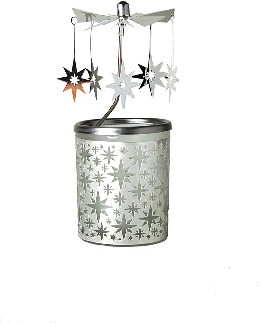 Kerzenfarm Star Rotary Carousel for Tealights, Metal and Glass, 16.5cm high, Silver, 6x6x16.5 cm