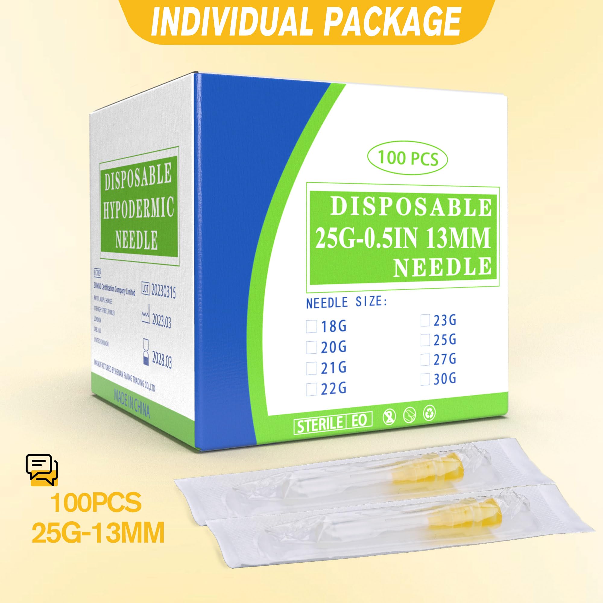 100 Pack 25 Gauge 1/2 Inch Needle Disposable Luer Lock Needles Dispensing Lab Supplies,Individually Sealed Packaging — Amazon image 4