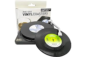 Funny Retro Vinyl Record Coasters with Record Player Holder (6-Pack)