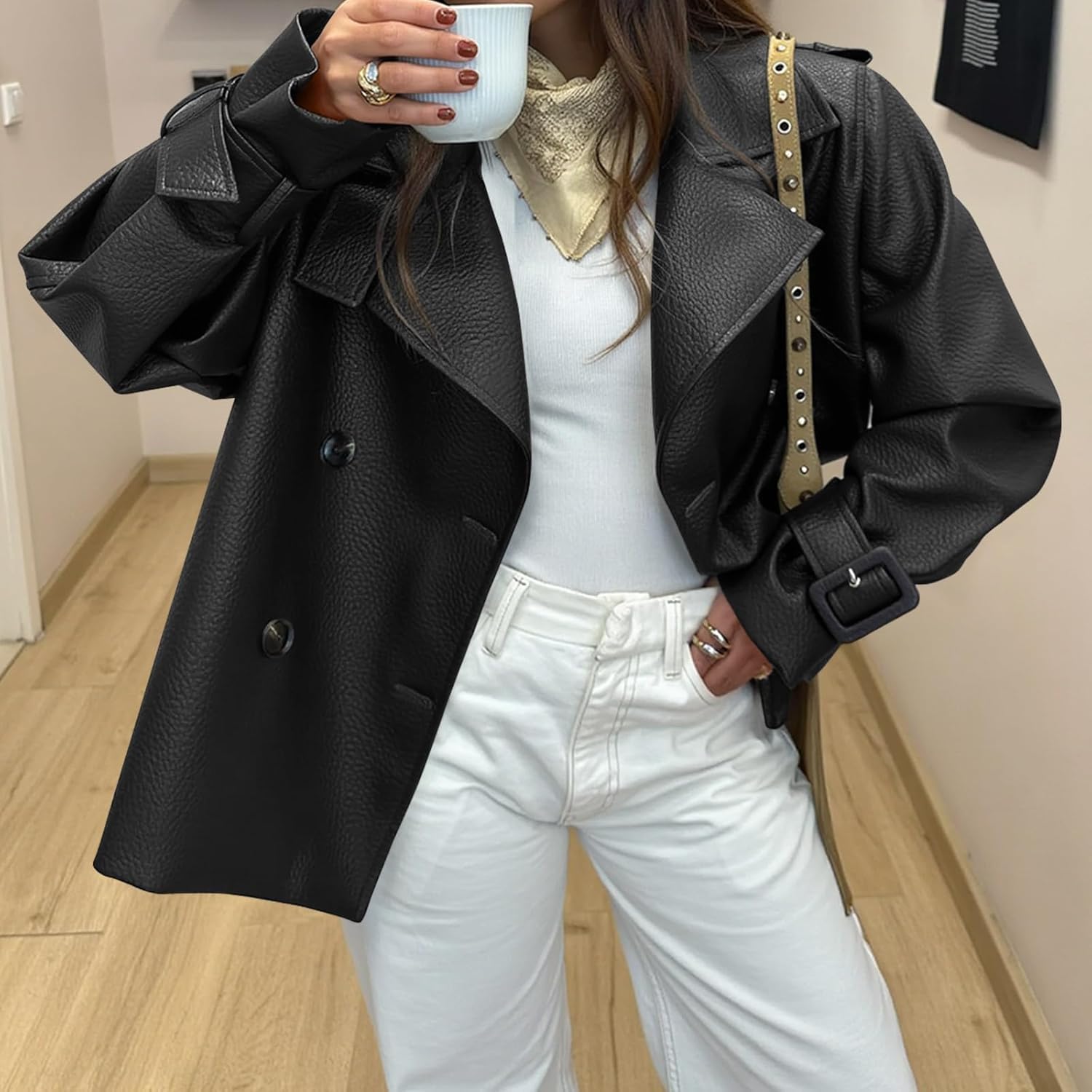 Yousify Womens Textured Faux Leather Jackets Oversized Button Down Motorcycle Clothes Casual Fall Trendy Coat Outerwear - Image 6