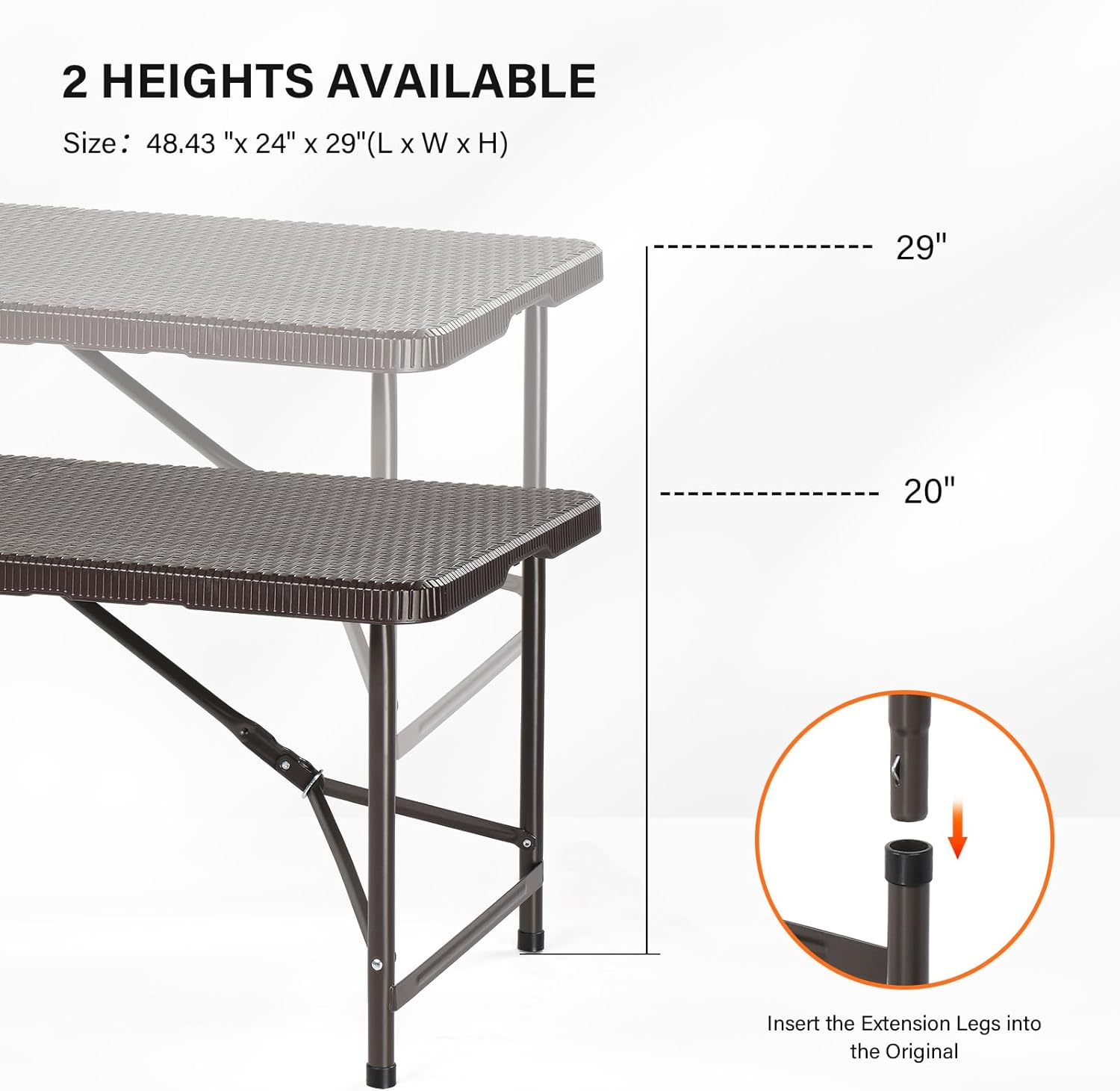 4 FT Portable Plastic Folding Camping Table - Outdoor Picnic Dining Desk for Parties, Garden, Soccer & Multipurpose Activities - Brown