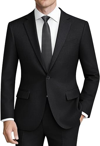 Mens Suits 2 Piece Slim Fit Business Casual ONE Button Black