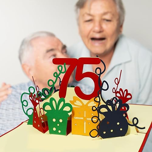 Miniatura 4 de LINPOPUP Tarjeta emergente, tarjeta de felicitación 3D tarjeta de cumpleaños 75 fiesta de cumpleaños, rojo, N231