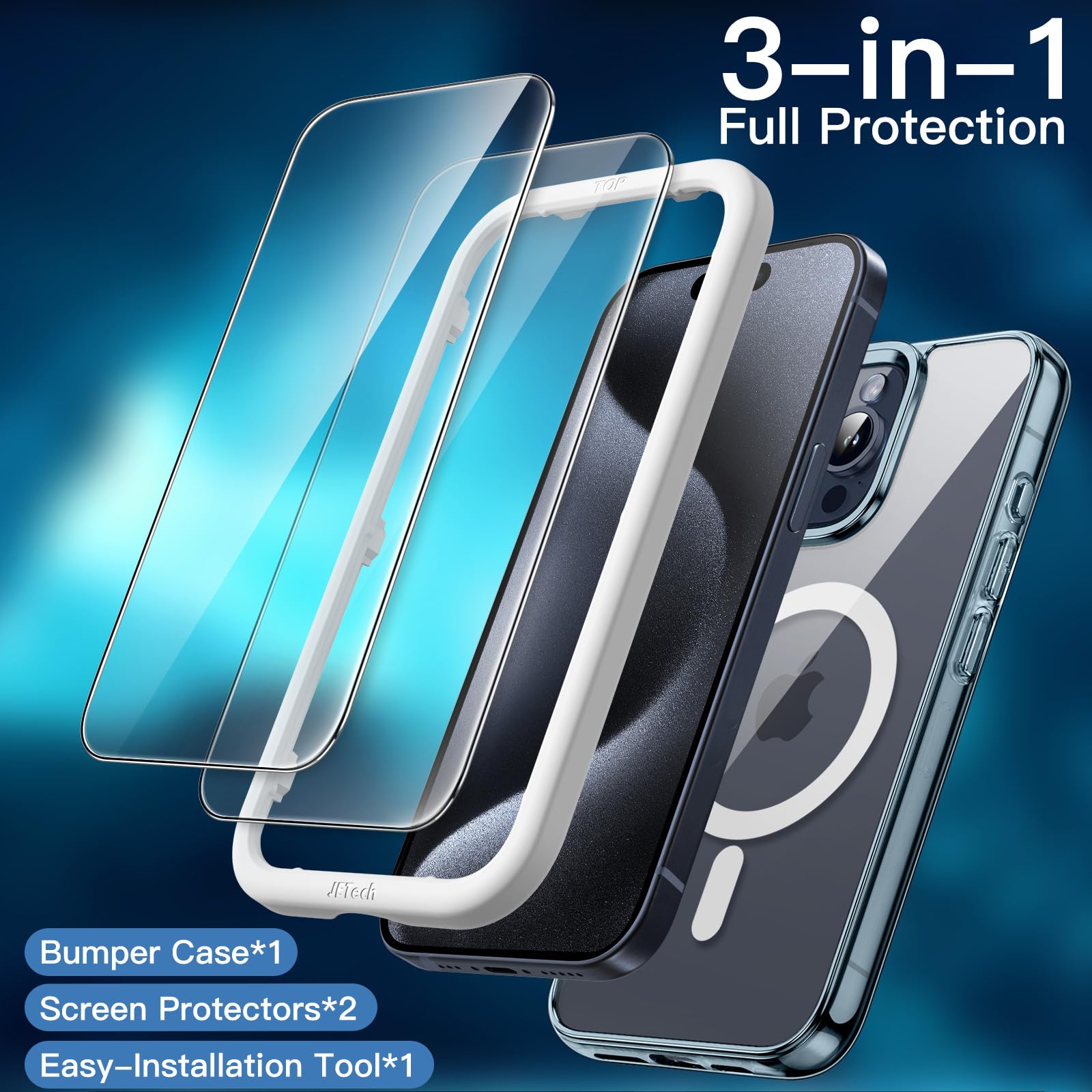JETech 3-in-1 Schutzhülle Für IPhone 14 Pro (6,1 Zoll) – Mit 2 Panzerglasfolien & MagSafe-Kompatibilität