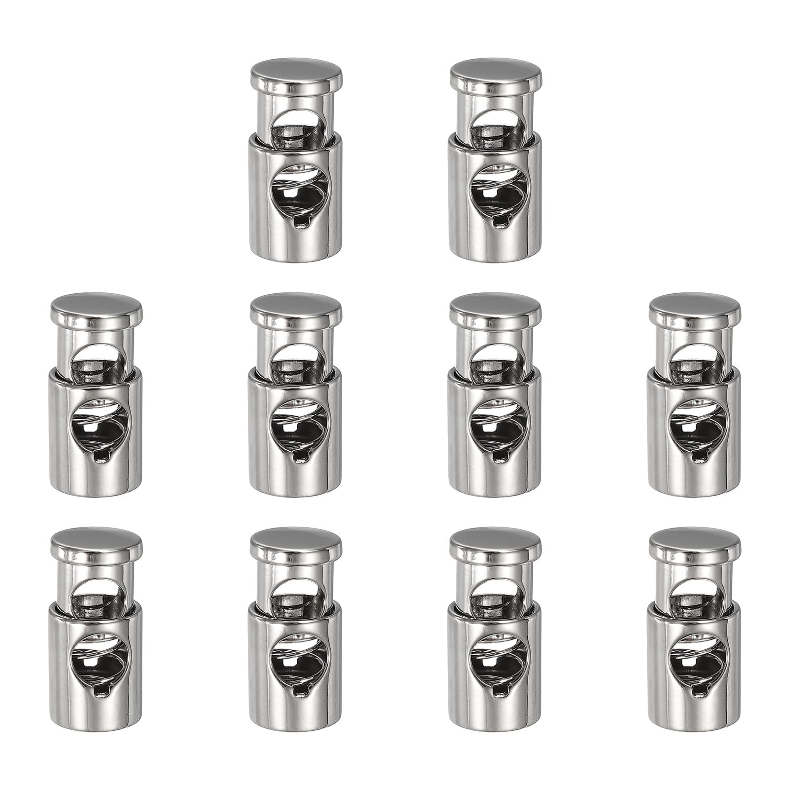 sourcing map 10 Pcs Metal Cord Locks, 4mm Single-Hole Cord Locks for Drawstrings End Stopper Fastener Slider Toggles Clip for Shoelaces Backpacks Replacement, Silver