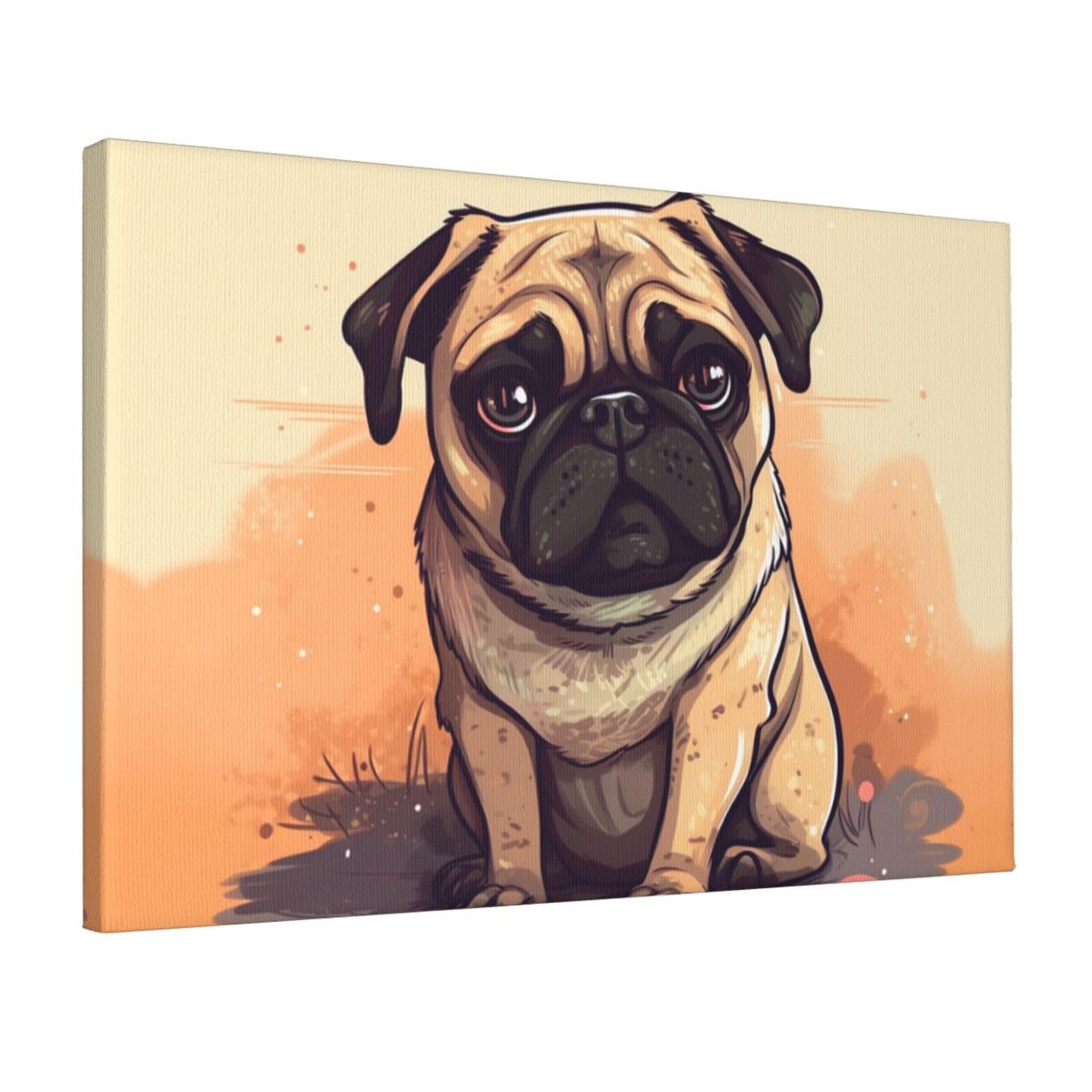 KLOPH Pug cartoon Canvas Wall Art for Living Room 12"x18" Modern Artwork Painting for Bathroom Hanging Canvas Prints Aesthetic Wallart for Bedroom Kitchen Office Wall Decor