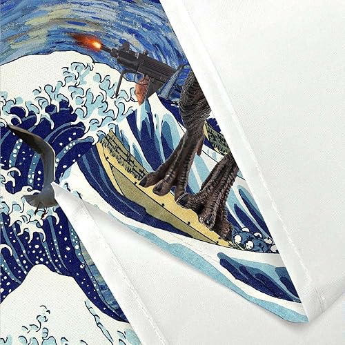 Miniatura 6 de Divertido juego de cortina de ducha con diseño de gato, dinosaurio japonés con ondas oceánicas, cortinas de baño divertidas para niños, decoración