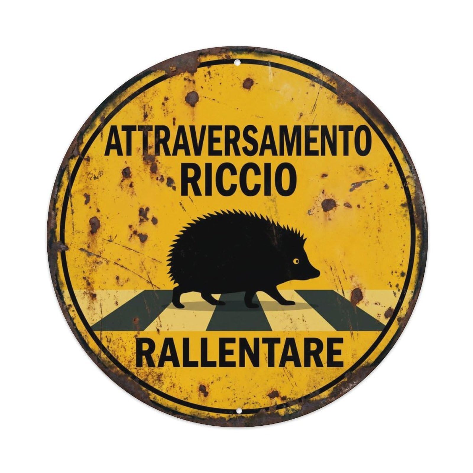 Metal Tin Sign Hedgehog Crossing Drive Carefully Shabby