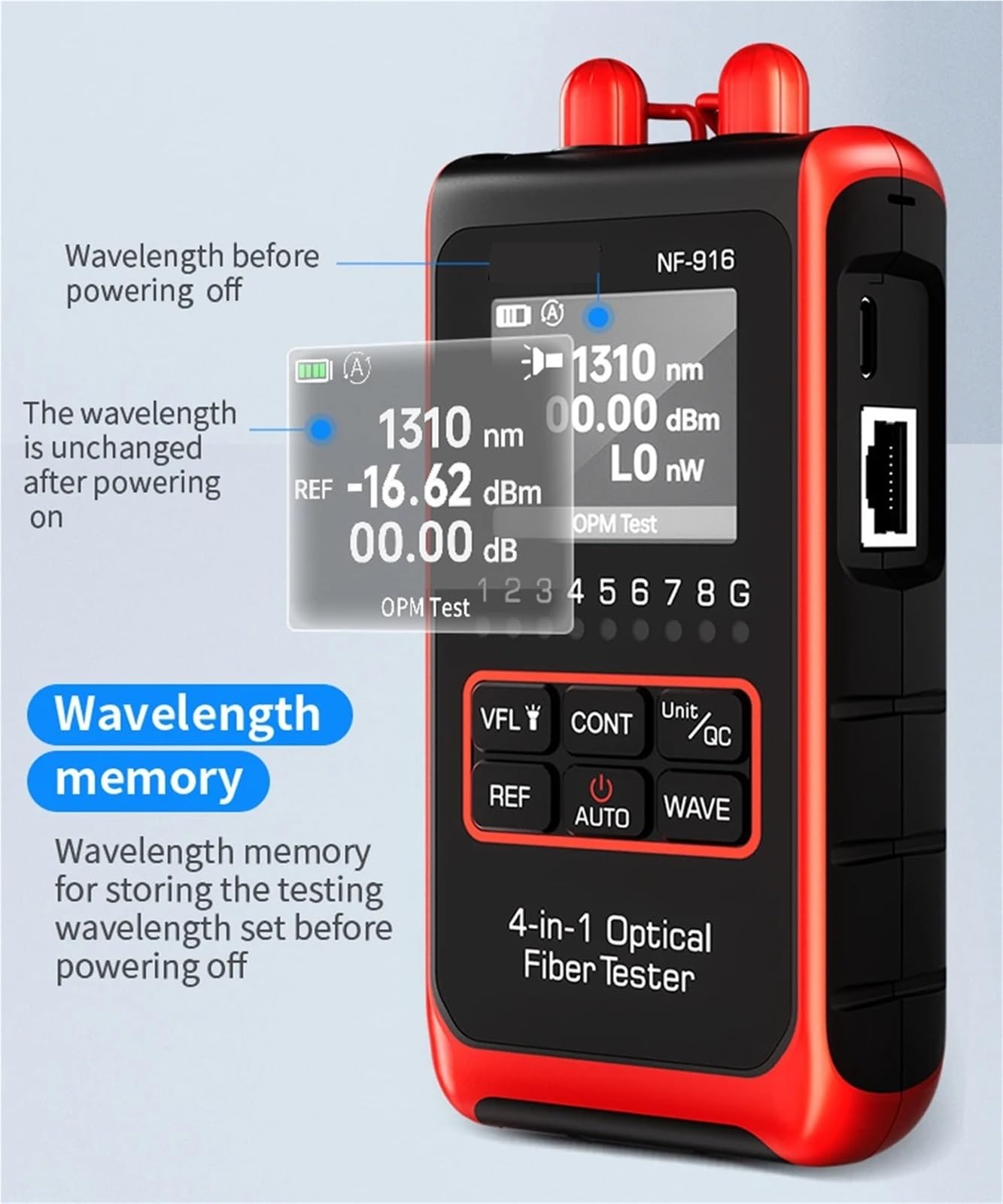 Tester per cavi di rete, NF-916 Tester for fibra ottica 4 in 1 Misuratore di potenza VFL REF FC SC ST Localizzatore visivo guasti Display LCD Strumenti rete