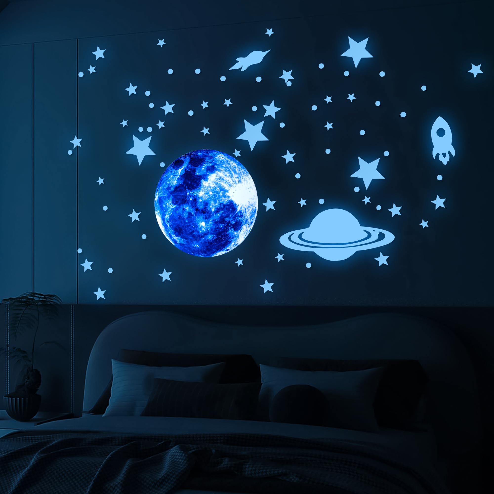 Glow in The Dark Stars for Ceiling Moon Planet Star Stickers for Wall Decor Glow in The Dark Star Stickers and Dots Wall Stickers Decor