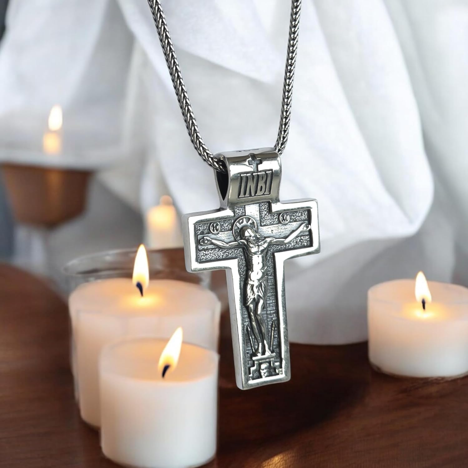 925 Sterling Silver Orthodox Cross Necklace - Double-Sided Large Greek Cross Pendant with Jesus Christ Crucifix & Virgin Mary - Eastern Christian Religious Jewelry for Men Women - Handmade - Image 7