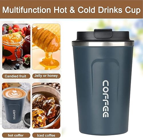 Miniatura 2 de Taza de café de 12 onzas  Taza de café de viaje aislada a prueba de derrames con tapa a prueba de fugas de acero inoxidable al vacío, vasos de café