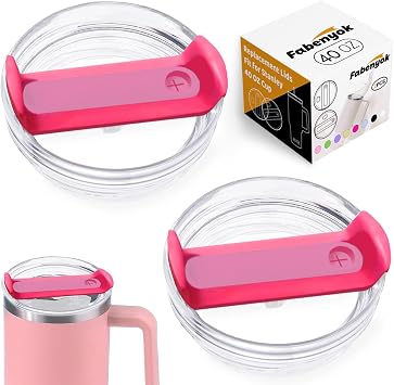 40 OZ Tumbler Lid Replacement Fit for Stanley Cup, 2 Pack Clear Replacement Lids Fit for Stanley Travel Tumbler, Spill Proof Tumbler Covers for Stanley Cup Accessories Clear - Hot Pink