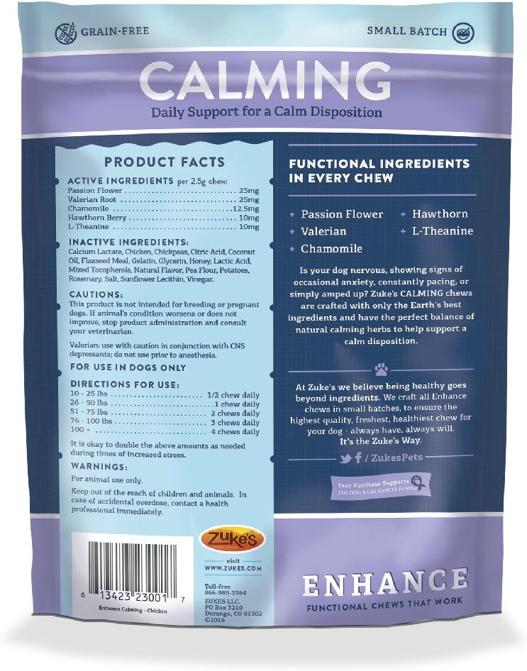 Zuke's Enhance Calming Chicken Formula Functional Dog Chews - 5 oz. Pouch