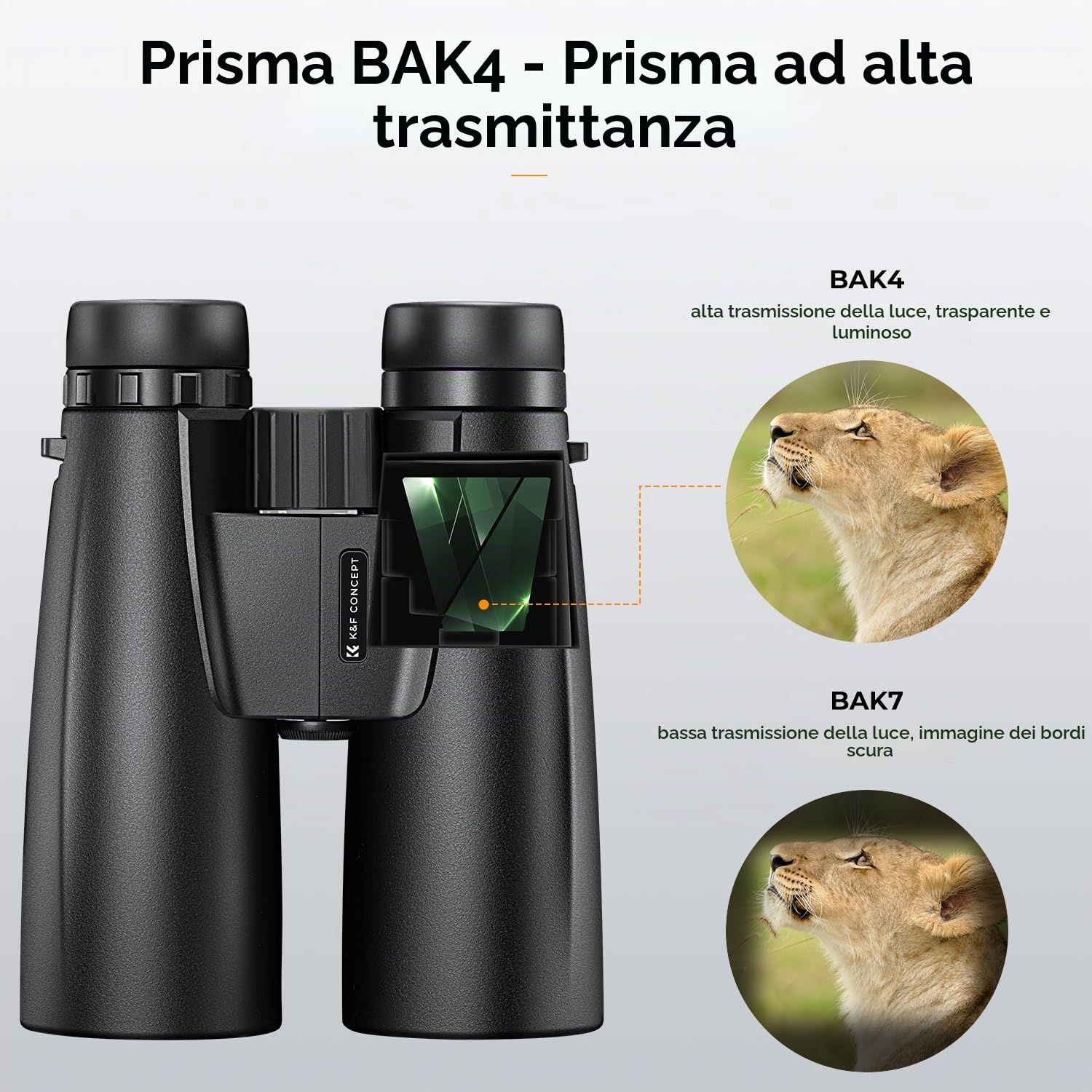 K&F CONCEPT Binocolo per adulti 12 x 50 HD nero con supporto per telefono