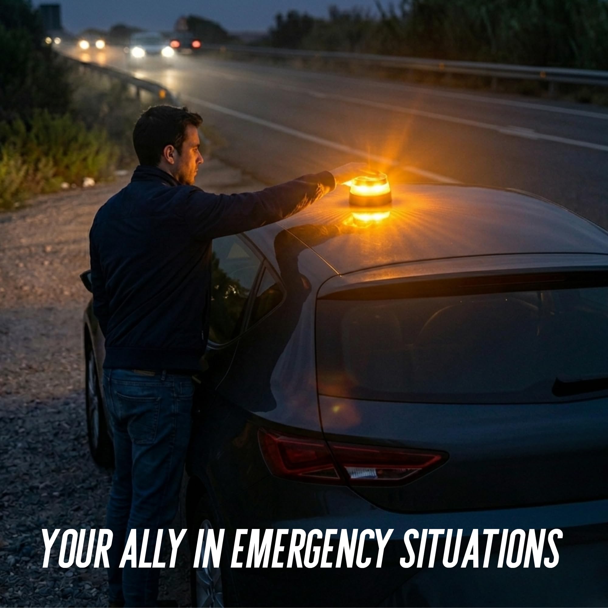MAGIC SELECT 2x Luz de Emergencia V16 DGT 3.0 Homologada con Geolocalización para Señalización en Carretera, Coche y Moto, Luz Intermitente Naranja 360º, Base Imantada, Incluye 6 Pilas AA.