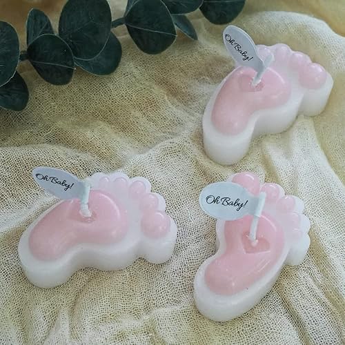 Miniatura 7 de Sweet Baby Co. - Paquete de 10 velas para baby shower para niñas, diseño de huellas rosas, mini recuerdos, decoración de dulces de princesa, para