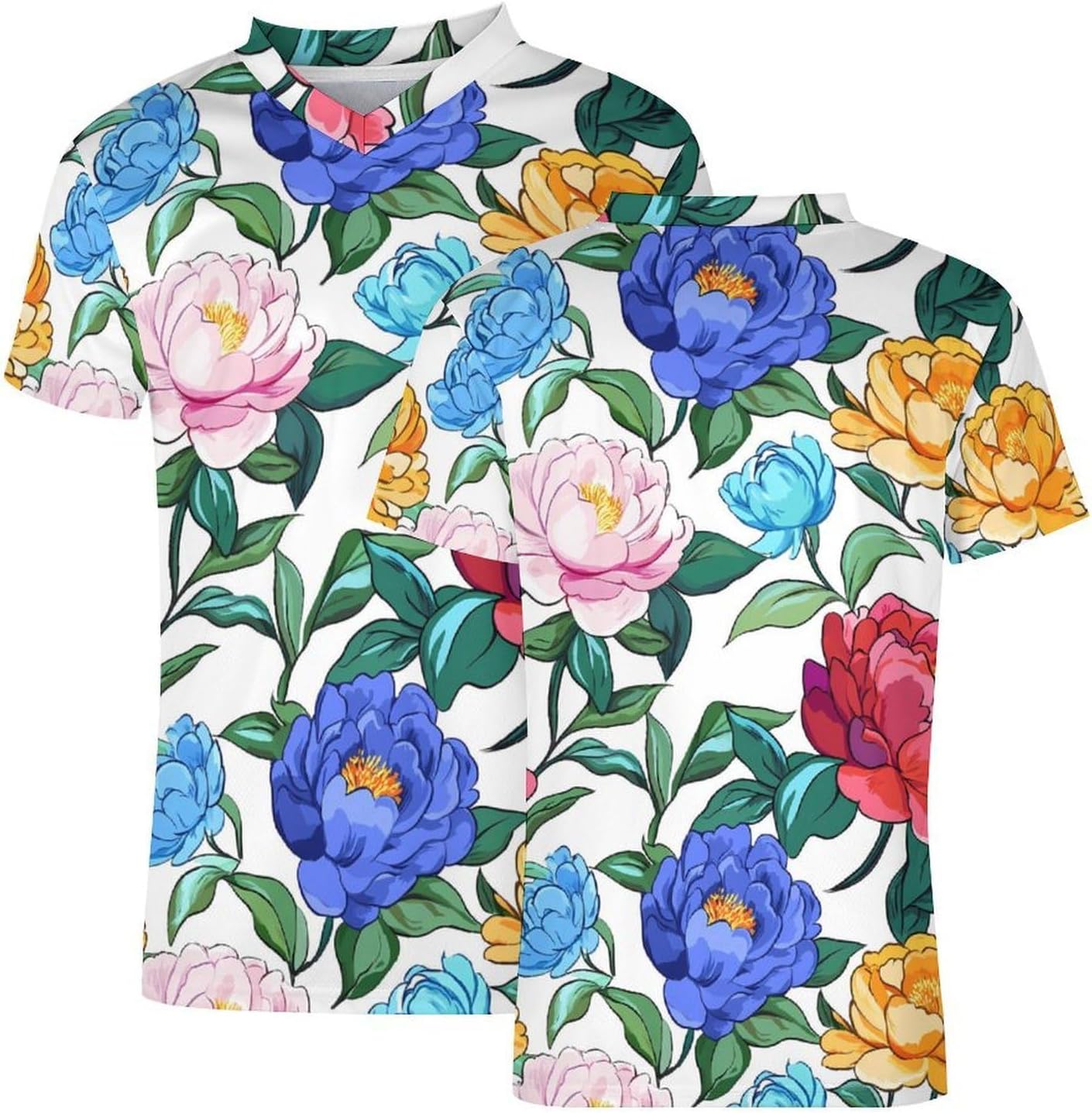 Peony-Flower Mens V Neck Soccer Jersey Quick Dry Breathable Short Sleeve T Shirt Sports Football Tops 6X-Large
