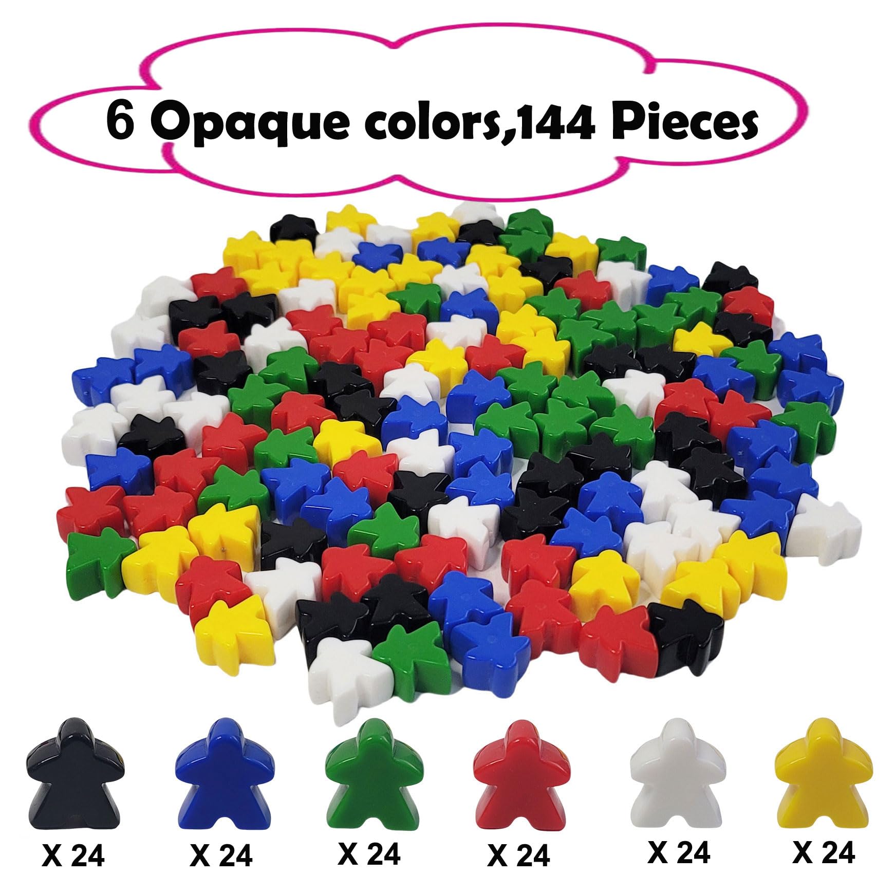 144 Pieces Meeples Game Tokens – Opaque Board Game Pieces in 6 Colors, Perfect for Board Games, with Convenient Portable Storage Box