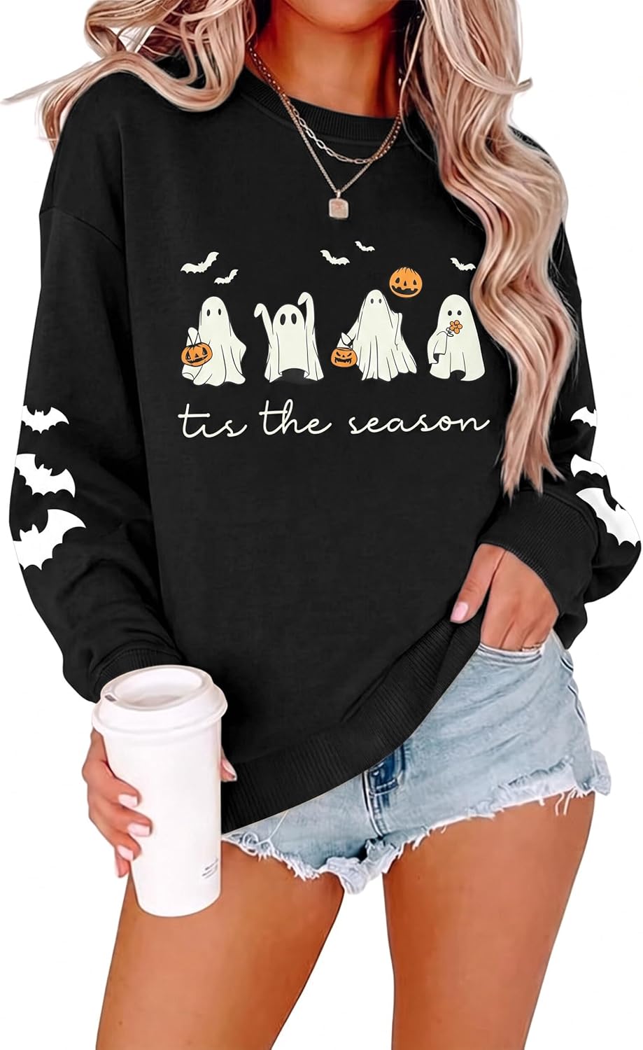 Halloween Sweatshirt Women Ghost Pumpkin Crewneck Long Sleeve Pullover Tops