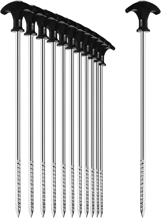 Flintronic 6 Piquets De Tente En Acier Forgé 21 Cm – Piquets Robustes à Vis Avec Poignée T – Idéal Camping, Randonnée, Tonnelle