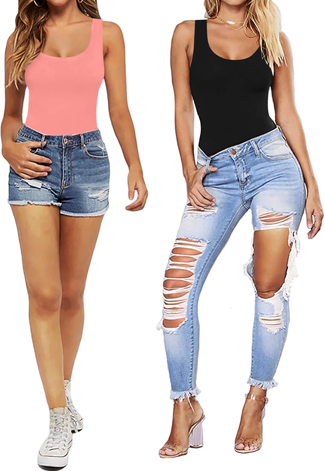 MANGOPOP Women's Tank Top Bodysuit Scoop Neck Sleeveless Body Suits Sexy U-Back Backless Going Out Tops - Image 6