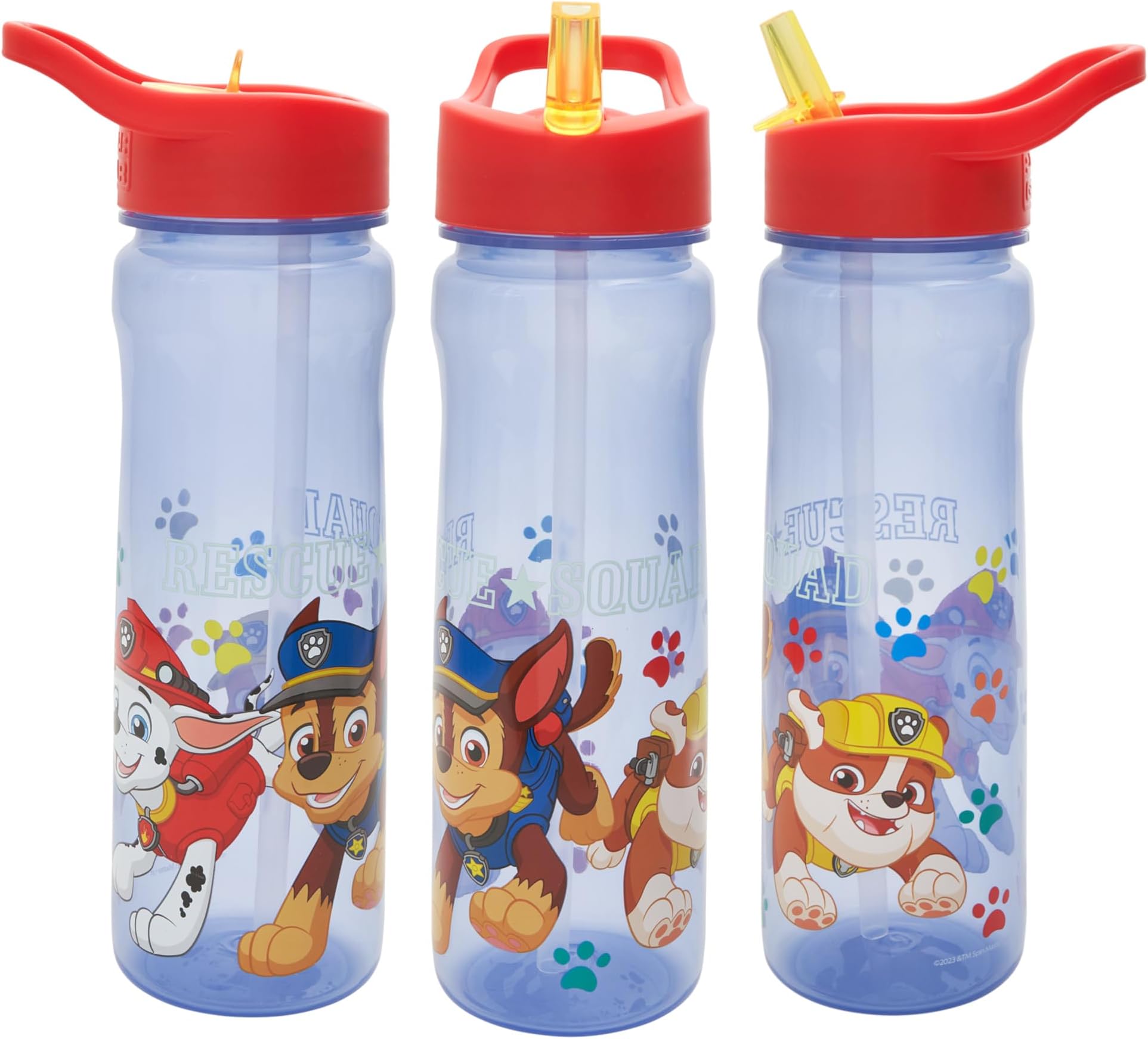 Paw Patrol Water Bottle with Straw โ Reusable Kids 600ml PP โ in Blue/Red โ Official Merchandise by Polar Gear โ BPA Free & Recyclable Plastic โ for School Nursery Sports Picnic, Multi Colour