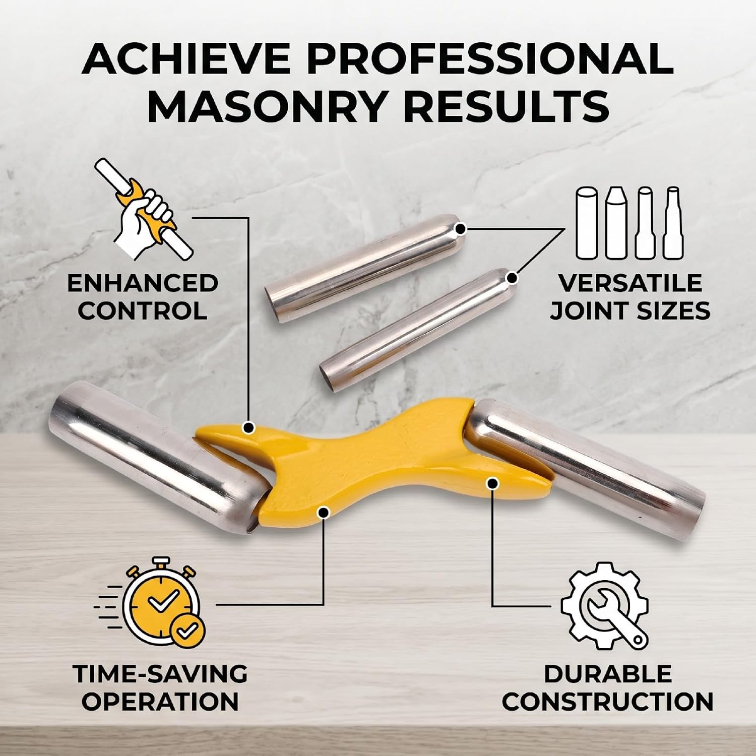 Fafeicy Tuck Pointing Tool Set 1/2 5/8 3/4 7/8 Inch | with Ergonomic Metal Handle Brick Jointer for Masonry Projects
