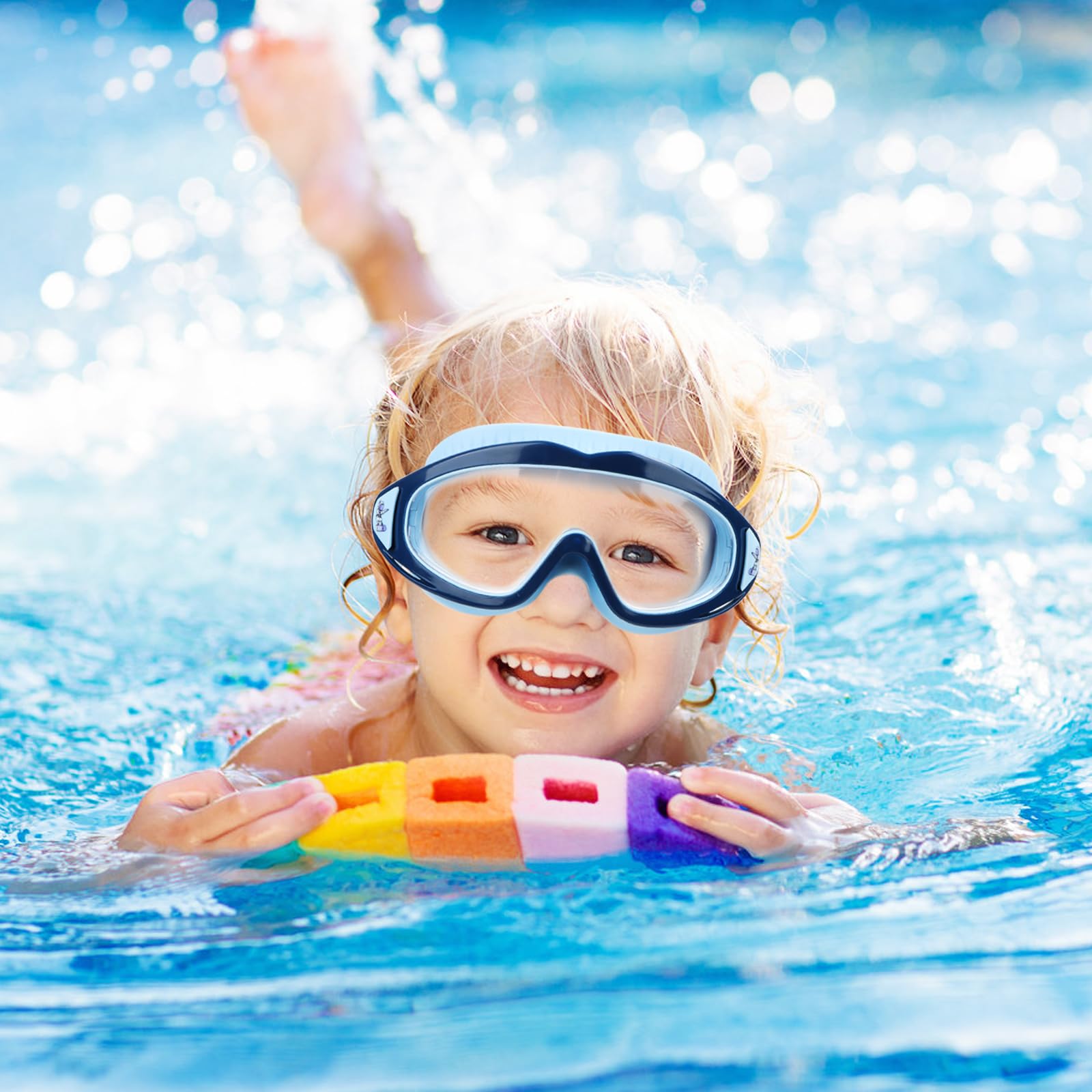 Lunettes de plongée pour enfants de 3 à 15 ans - Avec bouchons d'oreilles et bandeau réglable - Grand angle - Protection UV