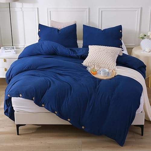 APSMILE Juego de funda de edredón de peonía azul marino, 3 piezas con 1 funda de edredón de 106 x 90 pulgadas y 2 fundas de almohada (sin edredón),