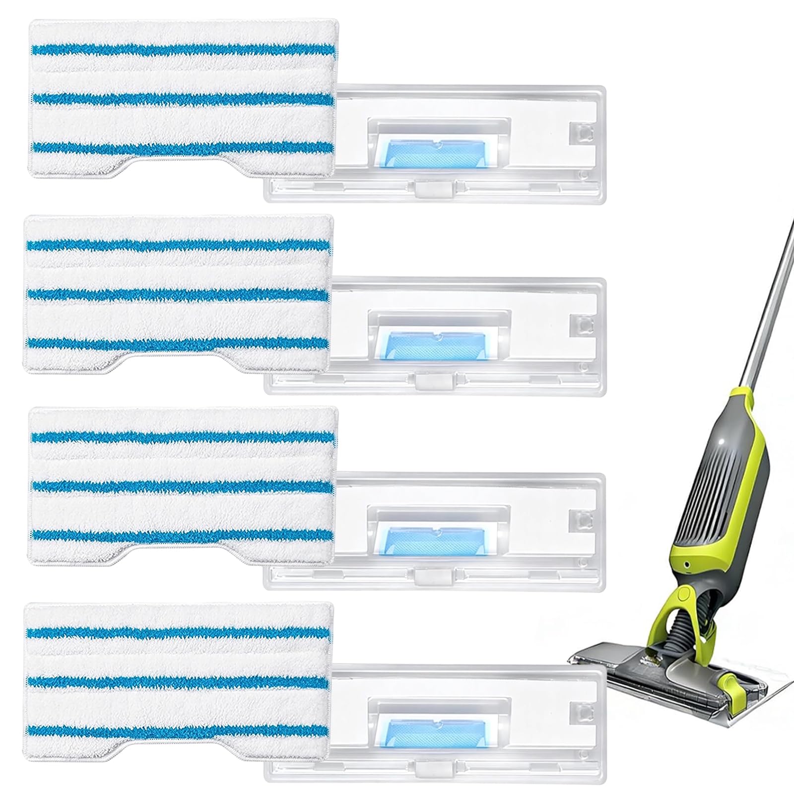 Xazuninsu White And Blue 4 Refills For Shark Vacmop Pads Compatible With Shark Vacmop Vm252/Vm250/ Vm205 Vacuum Spray Mop,Washable Reusable Pads With 4 Dirt Chambers