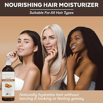 Viva Naturals Sweet Almond Oil, 16 fl. oz Skin & Hair Moisturizer, Body & Massage Oil, Carrier Oil for Essential Oils, Non-Greasy & Pure