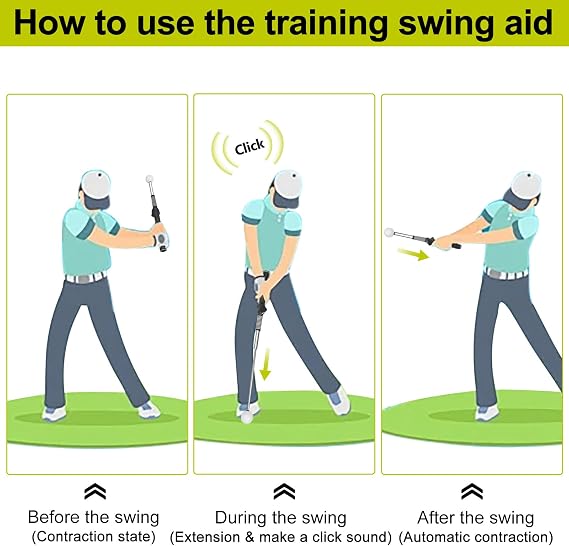 Retractable Golf Swing Aid for Golf Speed Training, Rhythm Click Golf Swing Trainer for Indoor Golf Practice & Outdoor Warm Up, Golf Grip Trainer for Improving Hitting Strength & Tempo | Retractable Golf Swing Aid