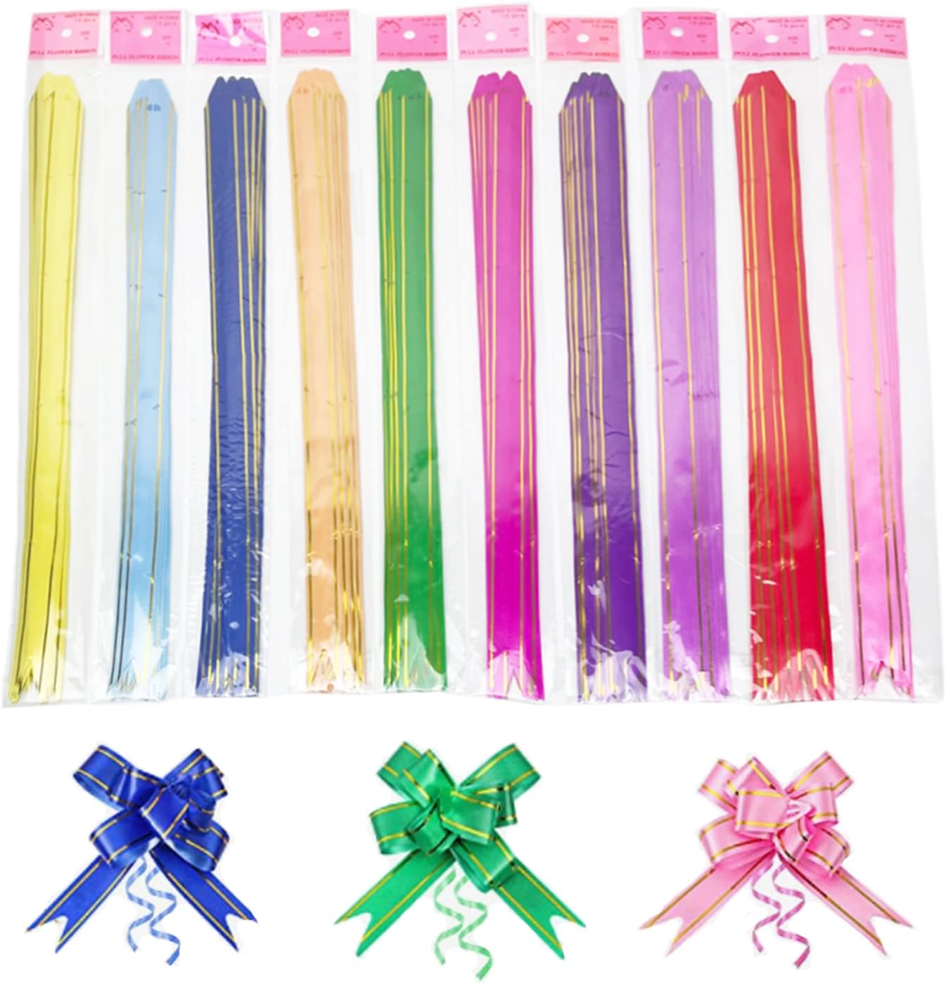 DARENYI 100 Pcs Pull Bows,10 Colors Present Basket Pull Bows for Gift Wrapping for Christmas New Year Birthday Wedding Thanksgiving Party Ornament