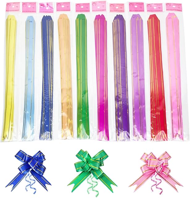 DARENYI 100 Pcs Pull Bows,10 Colors Present Basket Pull Bows for Gift Wrapping for Christmas New Year Birthday Wedding Thanksgiving Party Ornament