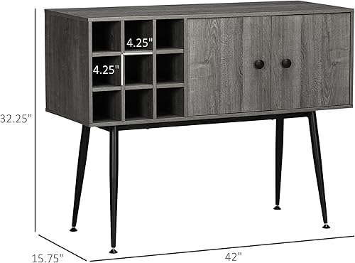 Miniatura 3 de HOMCOM Gabinete de barra de café para 9 botellas de vino y estante ajustable, aparador de buffet, gabinete de vino para sala de estar