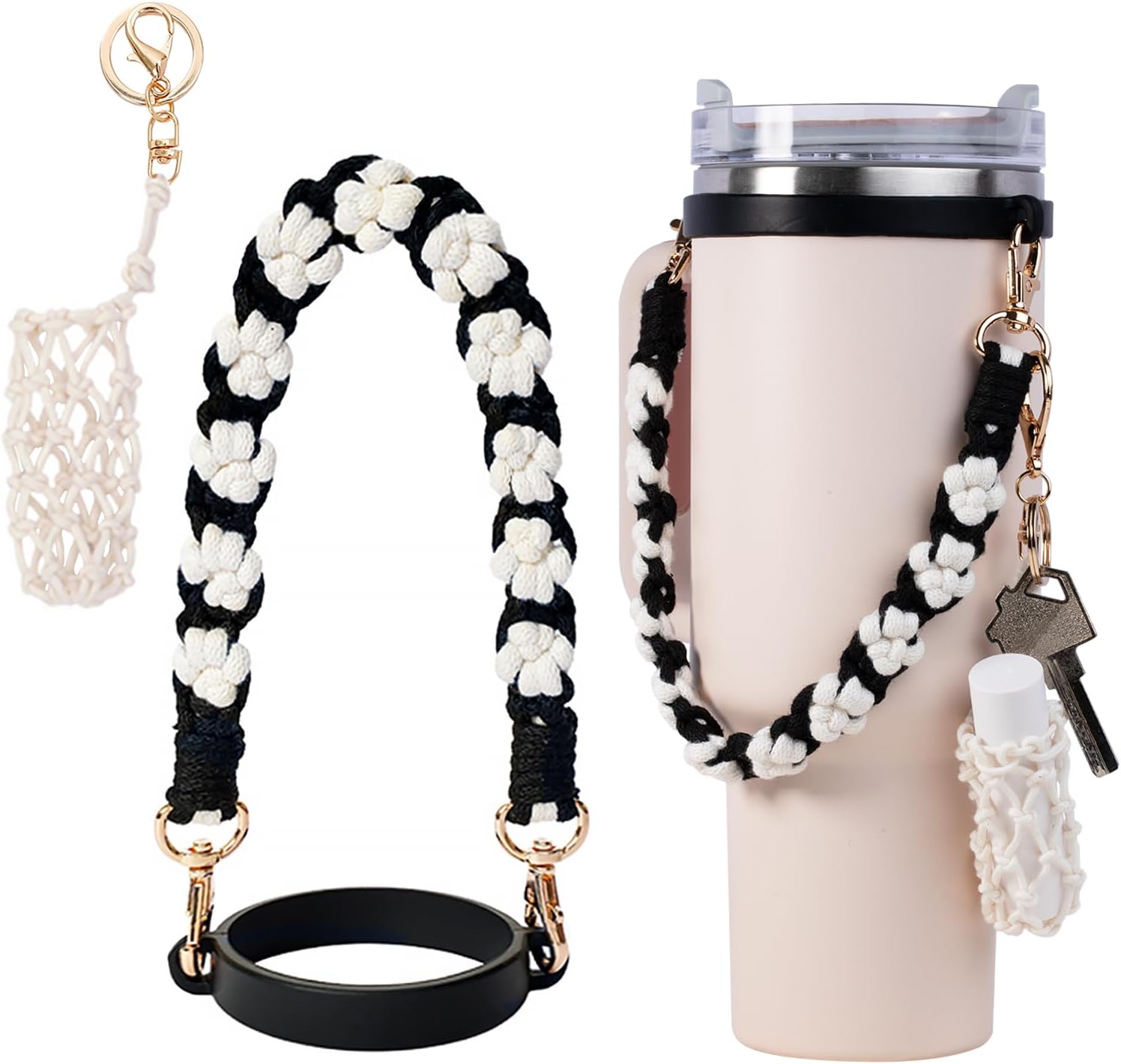 CH.yishi Stanley Cup Accessories Set Owala Water Bottle Handle Strap,Black